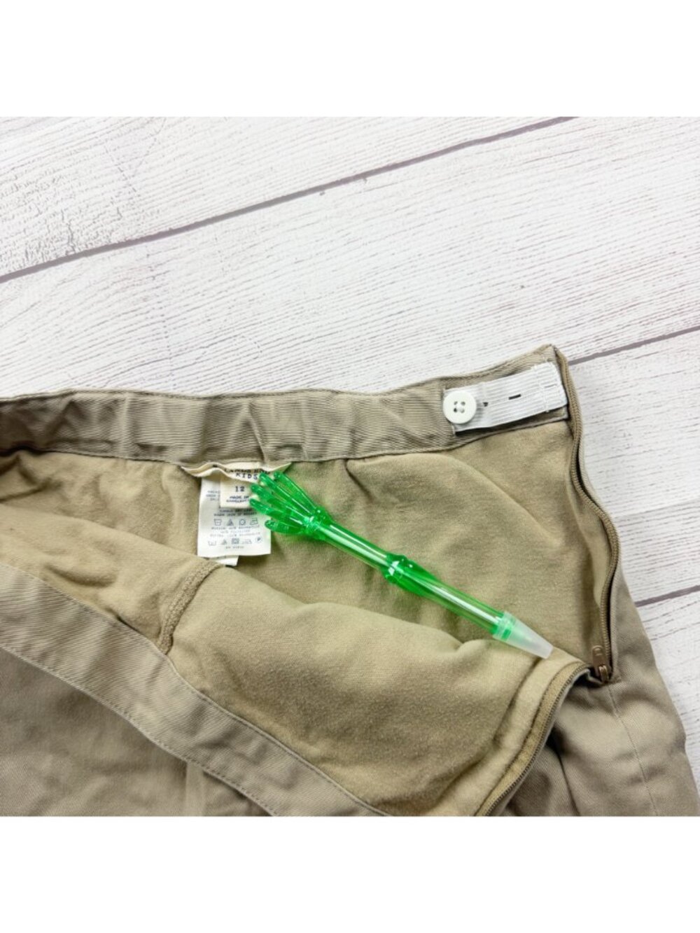 Lands End Girls Khaki Uniform Skort Adjustable Waist Stretch Blend 12 - Picture 2 of 5